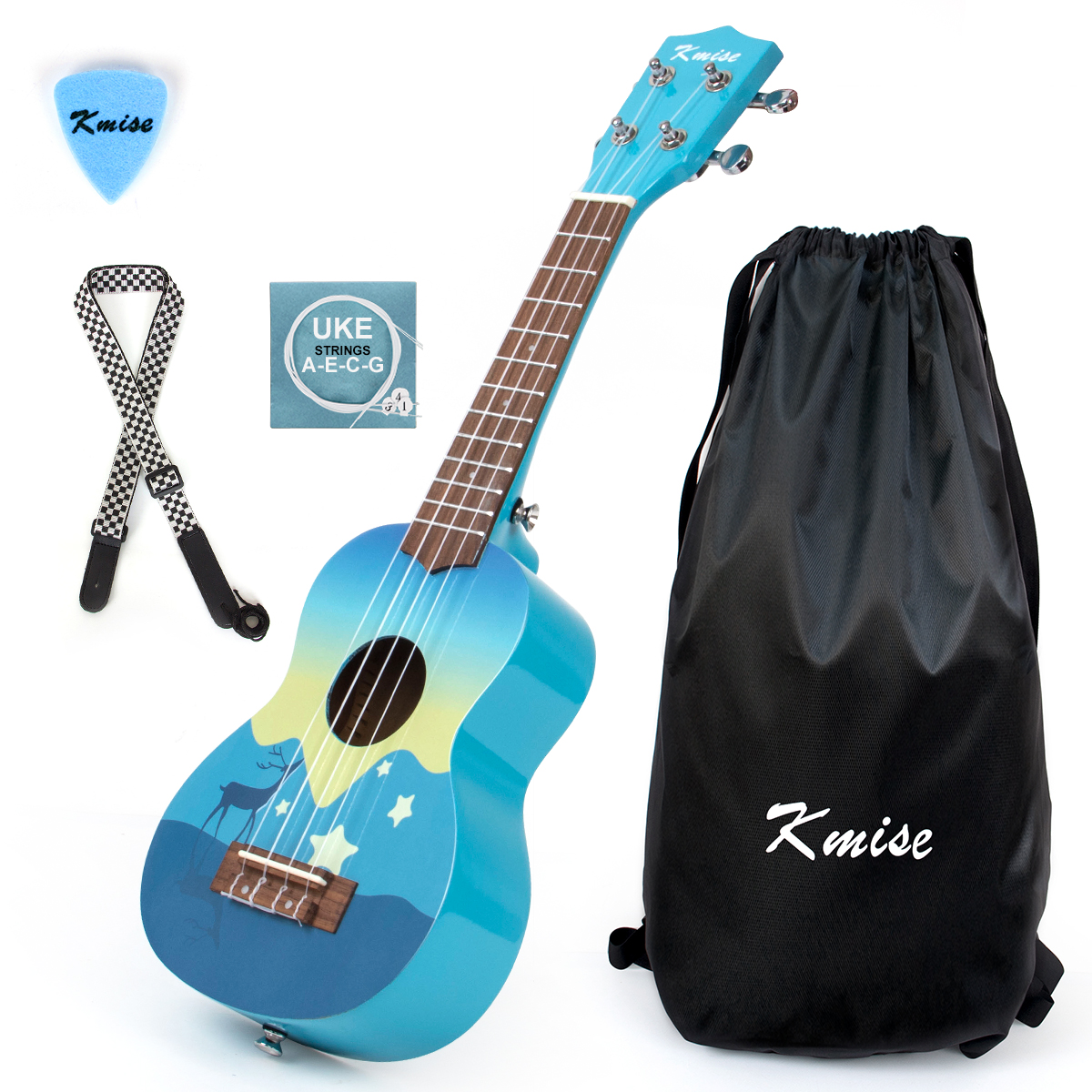 Kmise Soprano Ukulele 21 inch Instrument Gift for Kids Children with Carry Bag String (Blue)