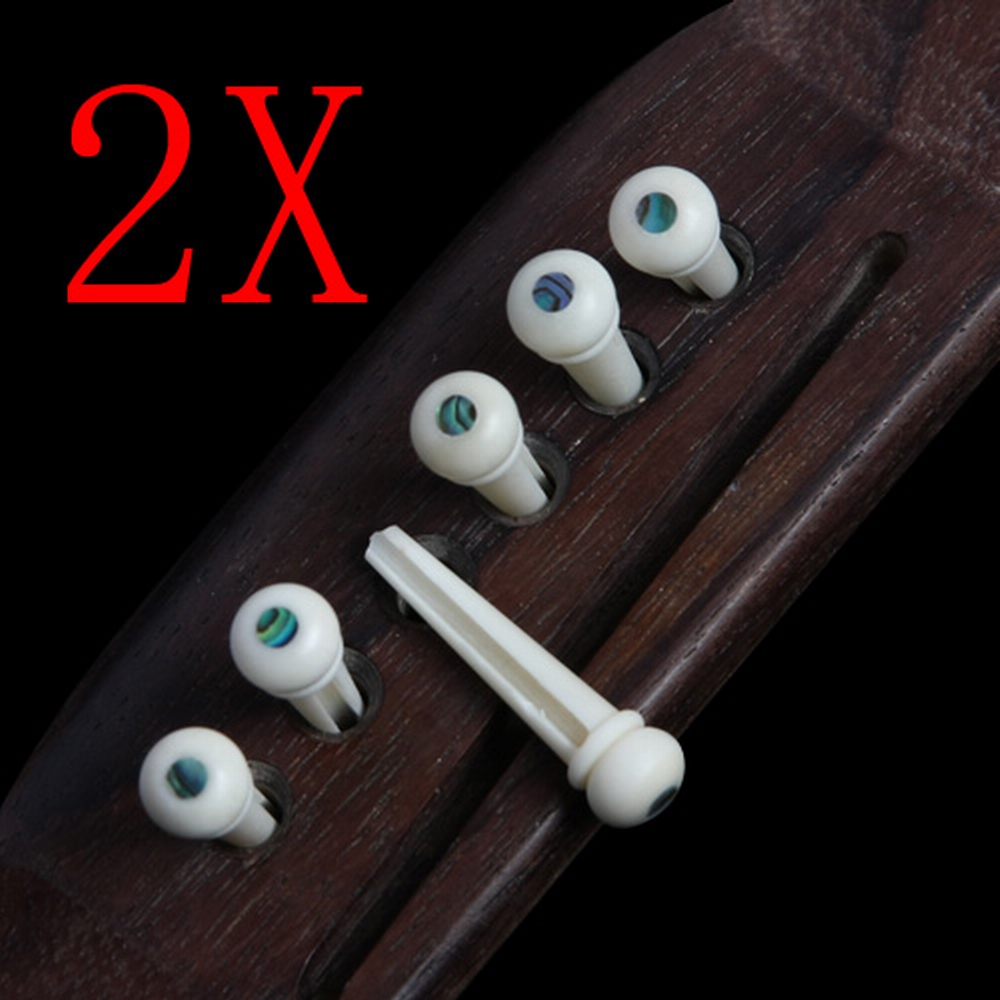2 Sets of 12pcs Bone Guitar Bridge Pins with Pearl Shell Dot Real Bone