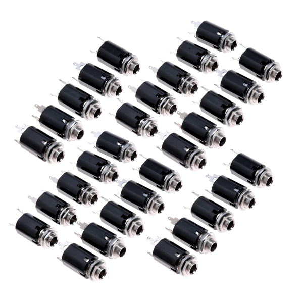 30pcs 1/4" Stereo Jack for Electric Guitar Repairs Black and Chrome