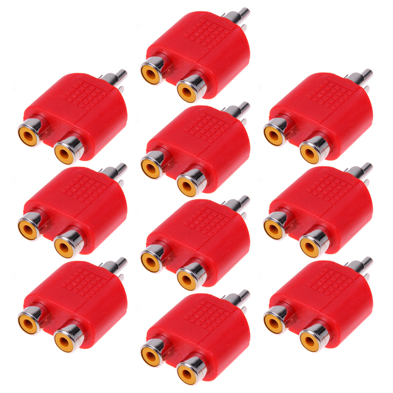 10PCS RCA Y Splitter AV Audio Video Plug Converter 1Male to 2Female Cable AdapterRED_kmise
