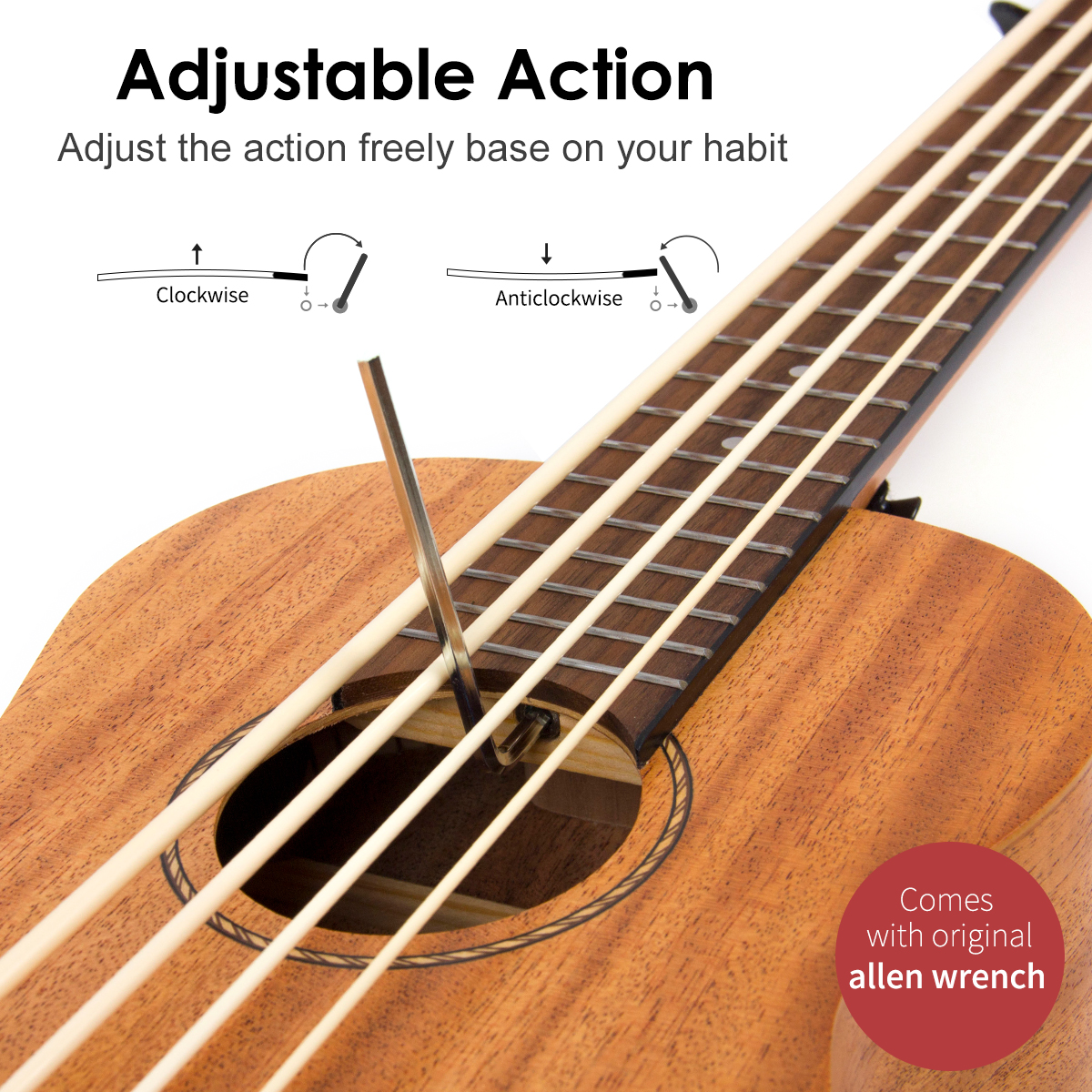 Kmise Ubass Ukulele Bass Baritone 30 inch Mahogany DGAE w/ Electric EQ