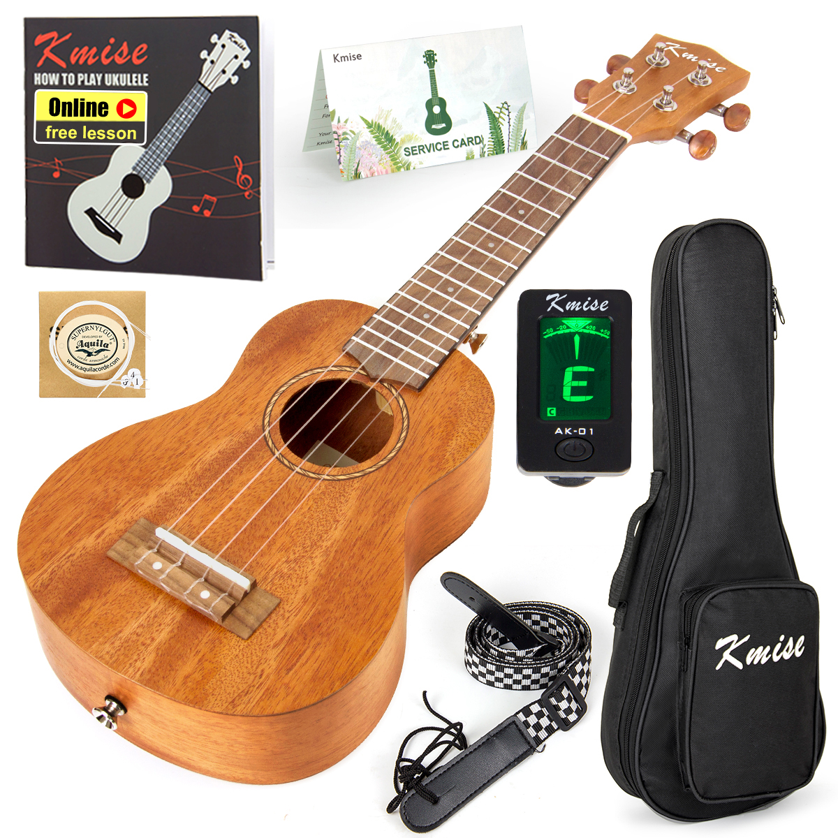 Kmise Soprano Ukulele Kit w/ Strap String Tuner ...